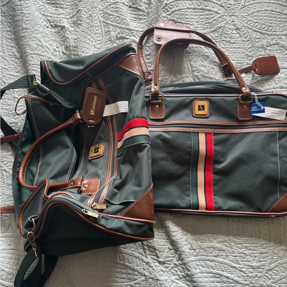 leisure luggage Luxury Green and Brown Travel Bag vintage retro